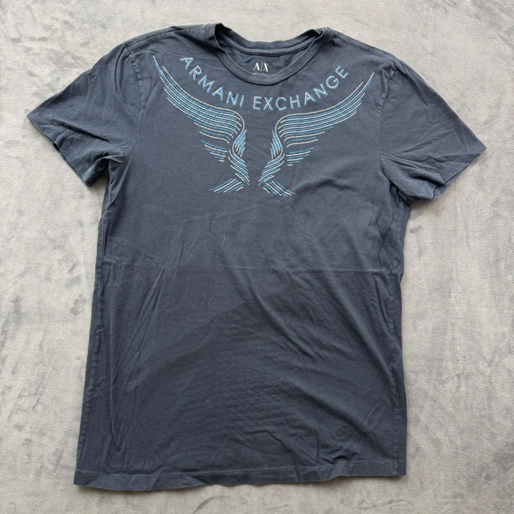 Armani Exchange Mens Gray Wing Graphic Logo T-Shirt Size M Short Sleeve Tee